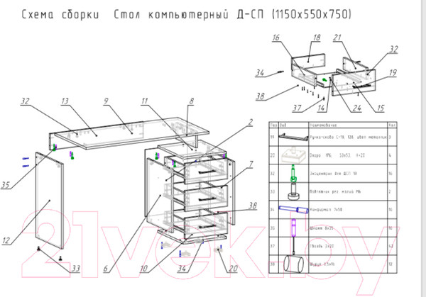 Изображение товара Письменный стол Славянская столица Д-СП1 (дуб сонома/белый)
