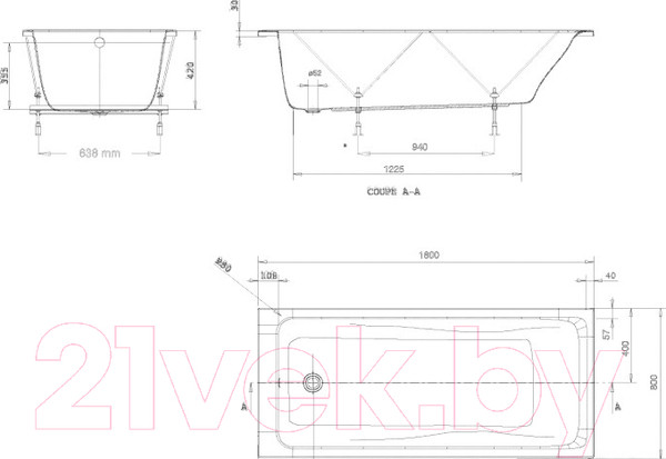 Изображение товара Ванна акриловая Jacob Delafon Odeon Up 180x80 / E6048RU-00