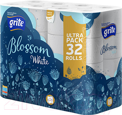 Изображение товара Туалетная бумага Grite Blossom (трехслойная белая, 32рул)