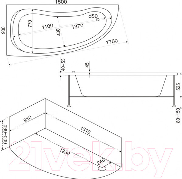 Изображение товара Ванна акриловая BAS Алегра 150x90 L