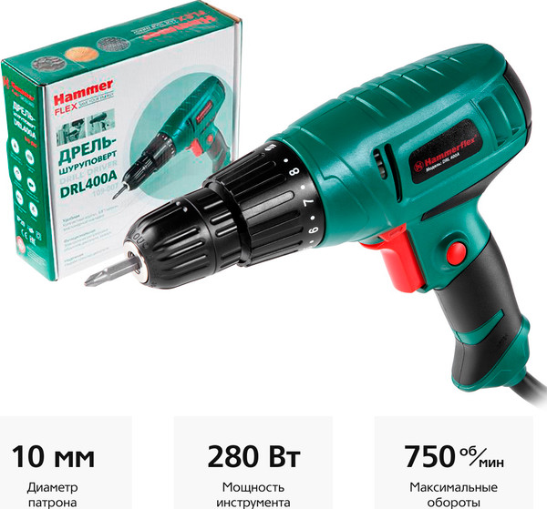 Изображение товара Дрель-шуруповерт Hammer Flex DRL400A