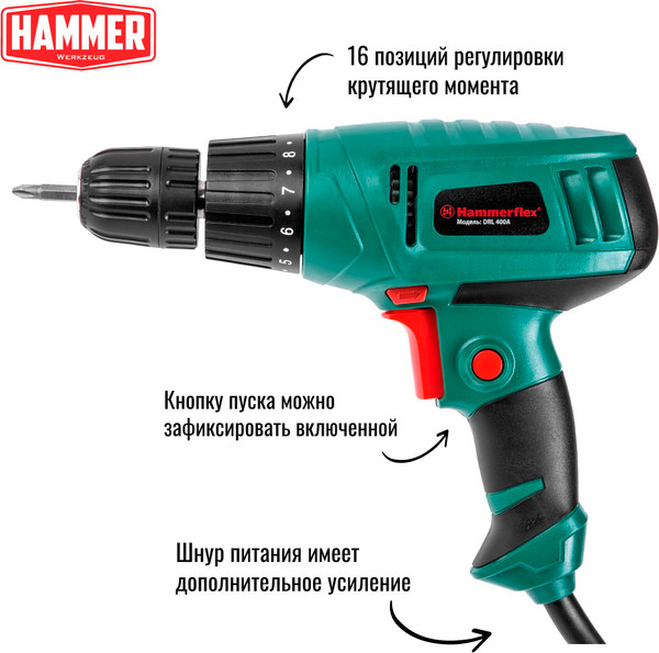 Изображение товара Дрель-шуруповерт Hammer Flex DRL400A