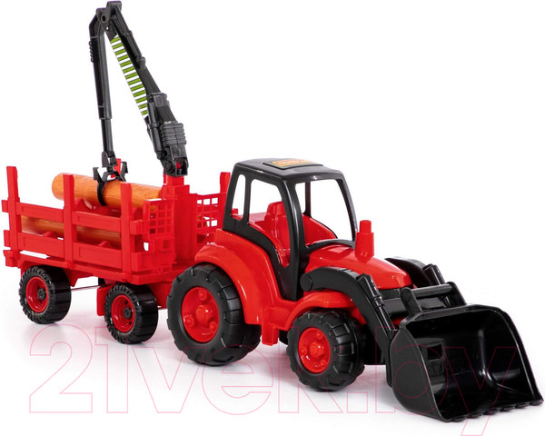 Изображение товара Погрузчик игрушечный Полесье Чемпион с ковшом и прицепом-лесовозом / 0483 (в сеточке)