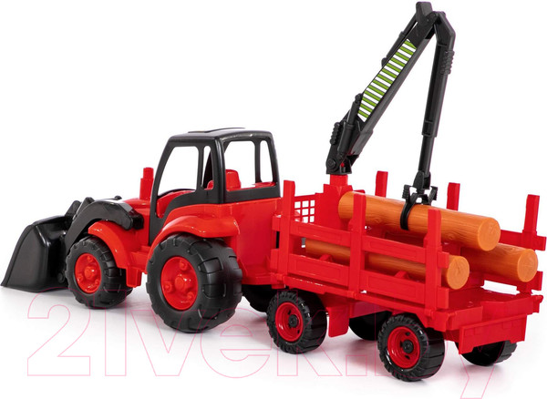 Изображение товара Погрузчик игрушечный Полесье Чемпион с ковшом и прицепом-лесовозом / 0483 (в сеточке)