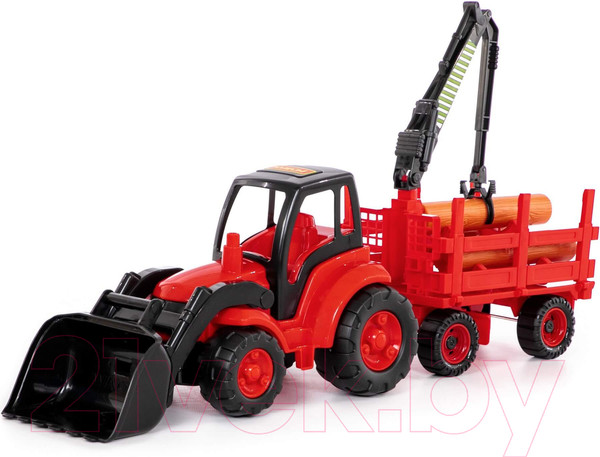 Изображение товара Погрузчик игрушечный Полесье Чемпион с ковшом и прицепом-лесовозом / 0483 (в сеточке)