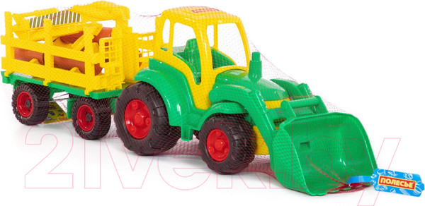 Изображение товара Погрузчик игрушечный Полесье Чемпион с ковшом и прицепом-лесовозом / 0483 (в сеточке)