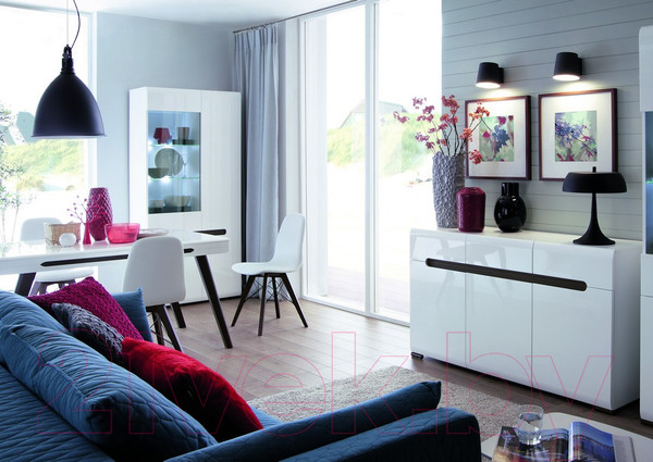 Изображение товара Шкаф-пенал с витриной Black Red White Azteca S205-REG1W1D/21/6 (белый/белый блеск)