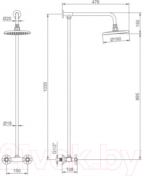 Изображение товара Верхний душ со смесителем Ledeme L2408