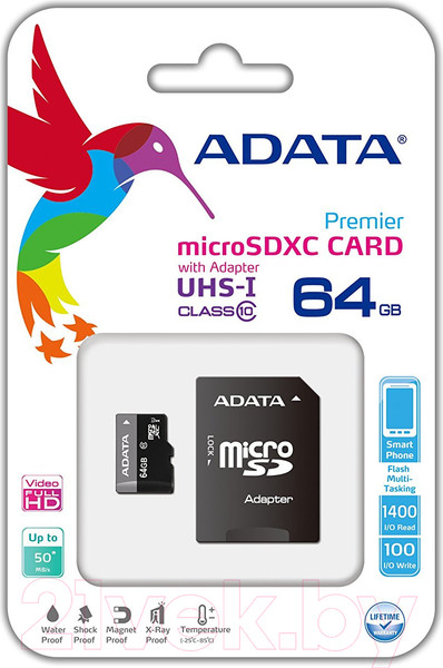 Изображение товара Карта памяти A-data Premier microSDXC UHS-I U1 Class 10 64GB (AUSDX64GUICL10-RA1)