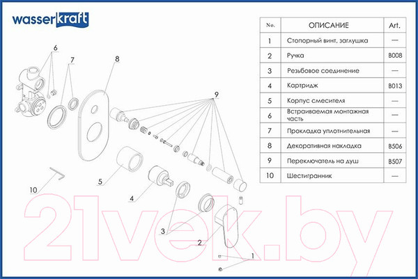 Изображение товара Смеситель Wasserkraft Donau 5341