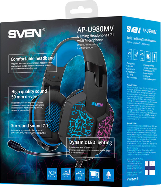 Изображение товара Наушники-гарнитура Sven AP-U980MV (черный/синий)