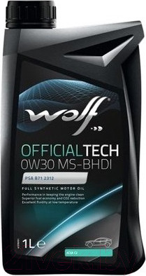 Изображение товара Моторное масло WOLF OfficialTech 0W30 MS-BHDI / 65615/1 (1л)