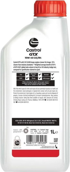 Изображение товара Моторное масло Castrol GTX Ultraclean 10W40 A3/B4 / 15A4DE (1л)