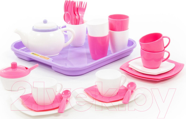 Изображение товара Набор игрушечной посуды Полесье Алиса на 4 персоны с подносом / 58973 (35эл)
