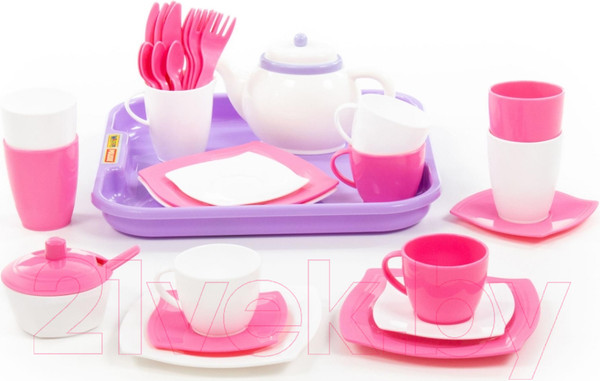 Изображение товара Набор игрушечной посуды Полесье Алиса на 4 персоны с подносом / 58973 (35эл)