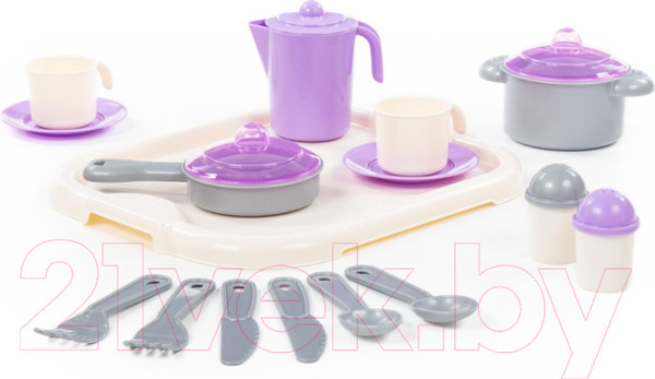Изображение товара Набор игрушечной посуды Полесье Настенька с подносом на 2 персоны / 3940