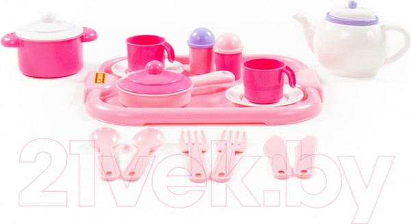 Изображение товара Набор игрушечной посуды Полесье Настенька с подносом на 2 персоны / 59000