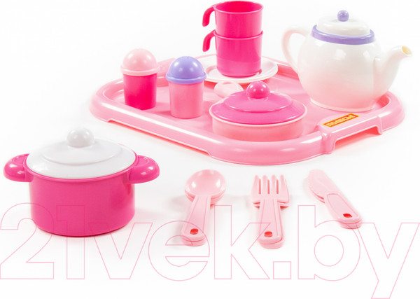 Изображение товара Набор игрушечной посуды Полесье Настенька с подносом на 2 персоны / 59000