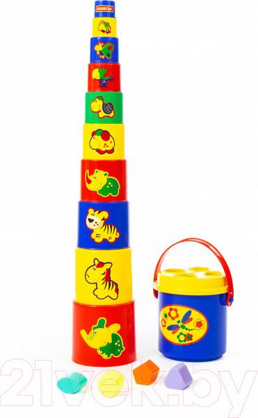 Изображение товара Развивающий игровой набор Полесье Занимательная пирамидка №3 / 52605 (16эл)