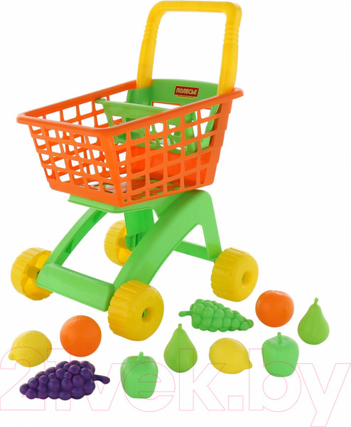Изображение товара Тележка игрушечная Полесье №7 с набором продуктов / 61911 (оранжевый/салатовый)