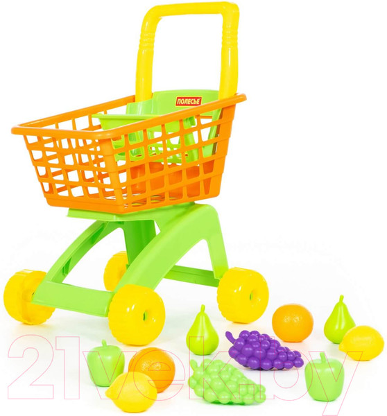 Изображение товара Тележка игрушечная Полесье №7 с набором продуктов / 61911 (оранжевый/салатовый)