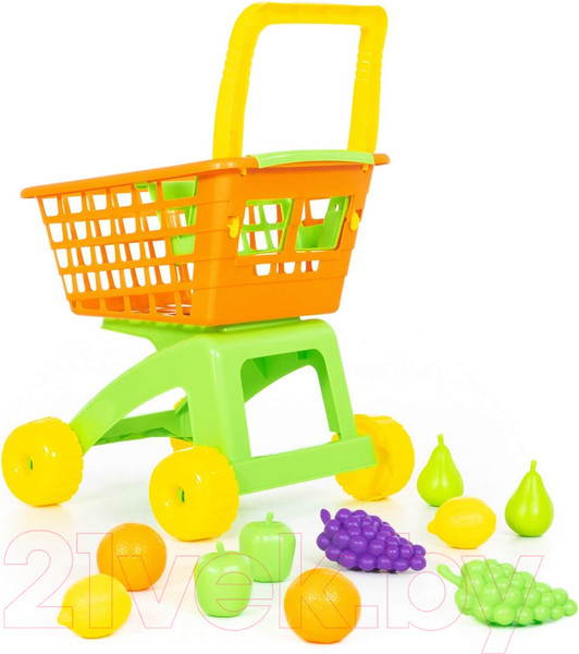 Изображение товара Тележка игрушечная Полесье №7 с набором продуктов / 61911 (оранжевый/салатовый)