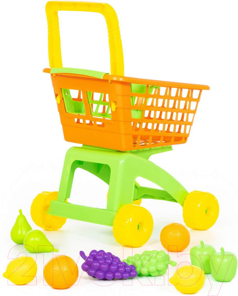 Изображение товара Тележка игрушечная Полесье №7 с набором продуктов / 61911 (оранжевый/салатовый)