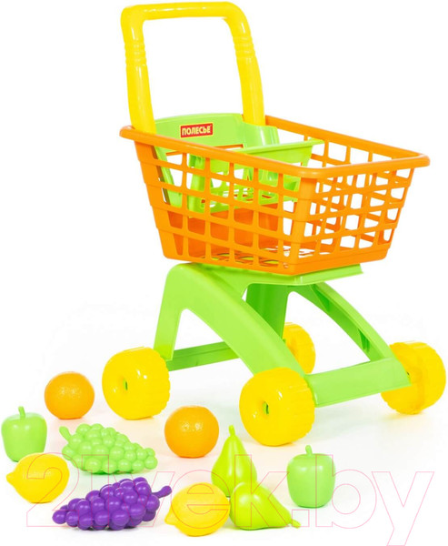 Изображение товара Тележка игрушечная Полесье №7 с набором продуктов / 61911 (оранжевый/салатовый)