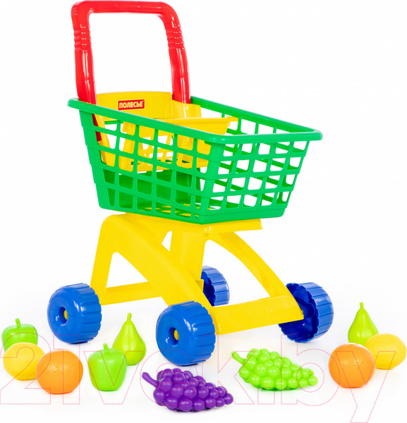 Изображение товара Тележка игрушечная Полесье №7 с набором продуктов / 61911 (оранжевый/салатовый)