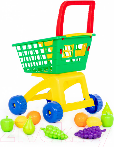 Изображение товара Тележка игрушечная Полесье №7 с набором продуктов / 61911 (оранжевый/салатовый)