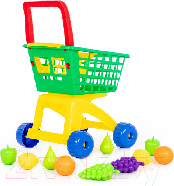 Изображение товара Тележка игрушечная Полесье №7 с набором продуктов / 61911 (оранжевый/салатовый)