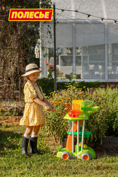 Изображение товара Тележка с инструментами игрушечная Полесье Садовый / 54548 (в пакете)