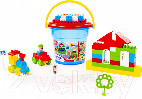 Изображение товара Конструктор Полесье Строитель / 37190 (68эл, в ведре)