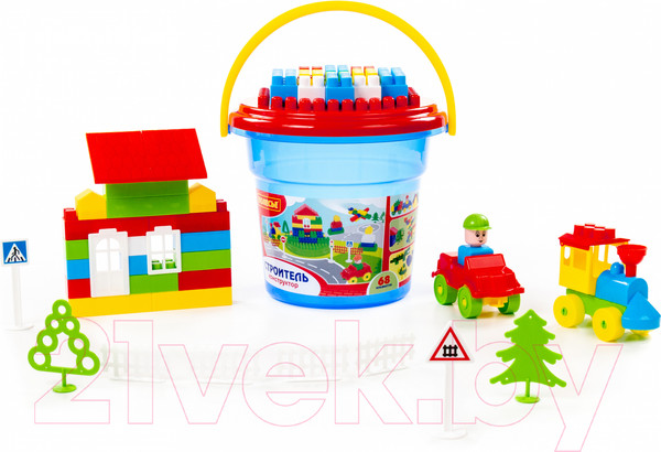 Изображение товара Конструктор Полесье Строитель / 37190 (68эл, в ведре)
