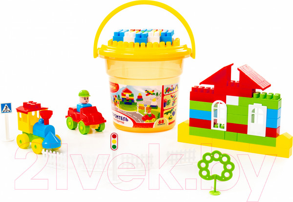 Изображение товара Конструктор Полесье Строитель / 37190 (68эл, в ведре)