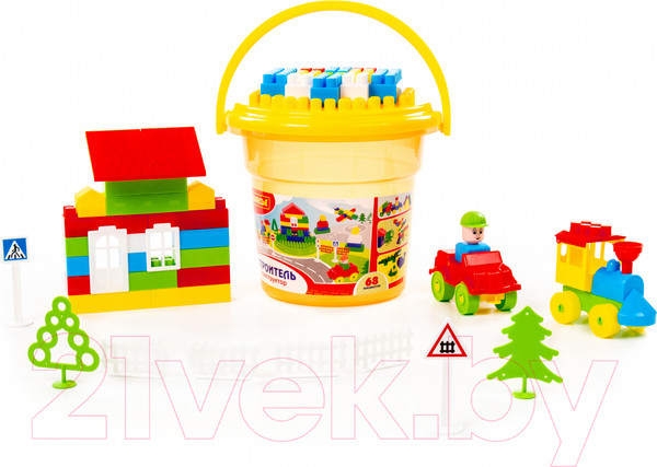Изображение товара Конструктор Полесье Строитель / 37190 (68эл, в ведре)