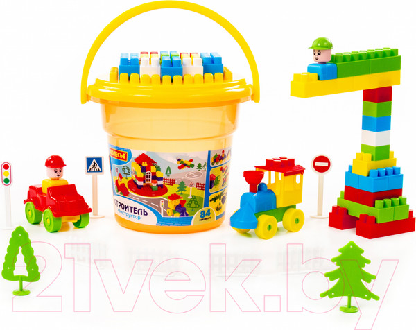 Изображение товара Конструктор Полесье Строитель / 37213 (84эл, в ведре)