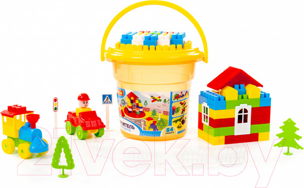 Изображение товара Конструктор Полесье Строитель / 37213 (84эл, в ведре)