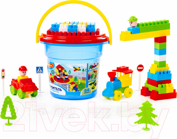 Изображение товара Конструктор Полесье Строитель / 37213 (84эл, в ведре)