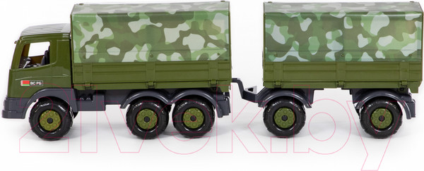 Изображение товара Автомобиль игрушечный Полесье Автомобиль бортовой тентовый военный с прицепом Престиж / 49155
