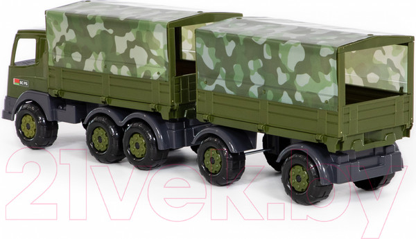 Изображение товара Автомобиль игрушечный Полесье Автомобиль бортовой тентовый военный с прицепом Престиж / 49155