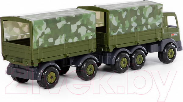 Изображение товара Автомобиль игрушечный Полесье Автомобиль бортовой тентовый военный с прицепом Престиж / 49155