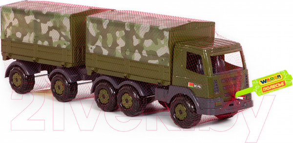Изображение товара Автомобиль игрушечный Полесье Автомобиль бортовой тентовый военный с прицепом Престиж / 49155