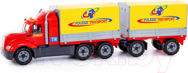 Изображение товара Фургон игрушечный Полесье Майк бортовой тентовый с прицепом / 58492 (в лотке)