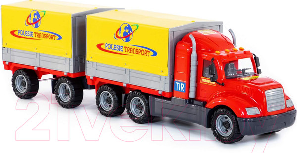 Изображение товара Фургон игрушечный Полесье Майк бортовой тентовый с прицепом / 58492 (в лотке)
