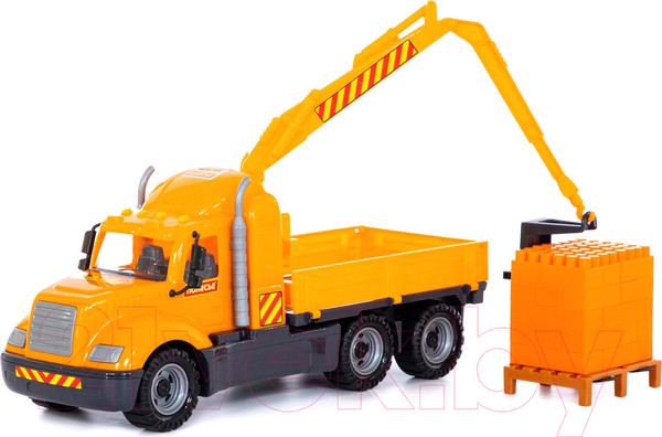 Изображение товара Кран игрушечный Полесье Майк с манипулятором и конструктором Супер-Микс / 55590 (в коробке)