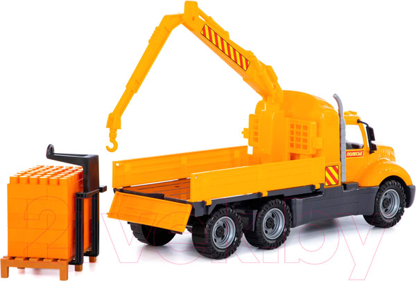 Изображение товара Кран игрушечный Полесье Майк с манипулятором и конструктором Супер-Микс / 55590 (в коробке)