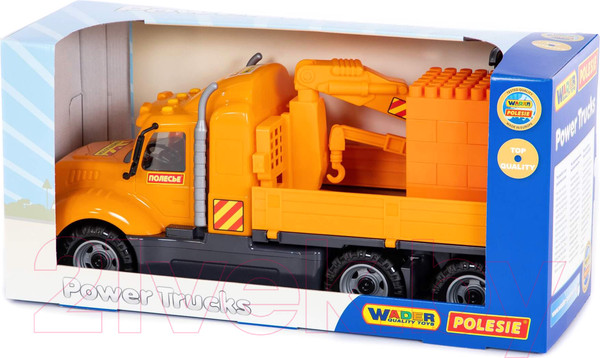 Изображение товара Кран игрушечный Полесье Майк с манипулятором и конструктором Супер-Микс / 55590 (в коробке)