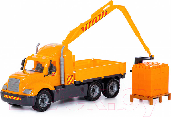 Изображение товара Кран игрушечный Полесье Майк с манипулятором с конструктором Супер-Микс / 55606 (в сеточке)
