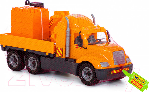 Изображение товара Кран игрушечный Полесье Майк с манипулятором с конструктором Супер-Микс / 55606 (в сеточке)